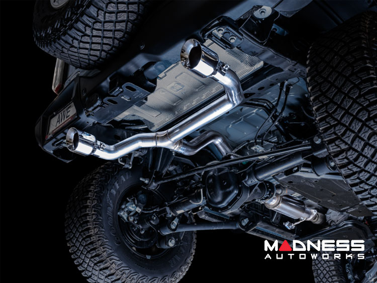Ford Bronco Performance Exhaust System - Cat Back - Dual Rear Exit - AWE - Chrome Tips w/ Bash Guard